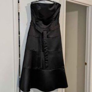 Bcbgmaxazria BCBG Black Satin Strapless Midi Occasion Dress SZ 2 Belted STUNNING